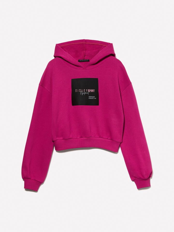 Fuchsia sweatshirt with logo tag - girls' knitwear - Fuchsia | Sisley Young image number 1